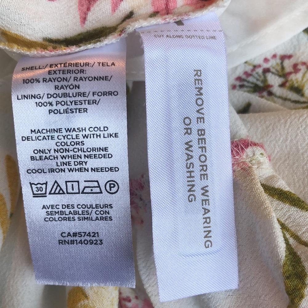 Loft Ivory wrap Dress w/ floral designs & ruffle short sleeves & hem Size 14 - Picture 15 of 15